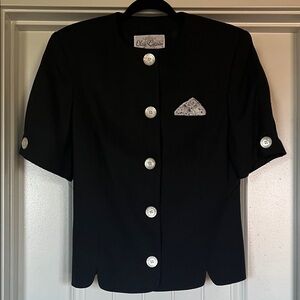 Oleg Cassini Short-Sleeve Blazer – Black, Lace Pocket Square, Vintage